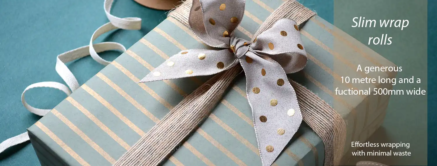 Slim wrap wrapping paper rolls are 10 metres long and 500mm wide